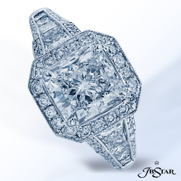 JB STAR PLATINUM DIAMOND RING FEATURING A STUNNING 2.25 CT RADIANT-CUT DIAMOND SET IN MICRO PAVE AND