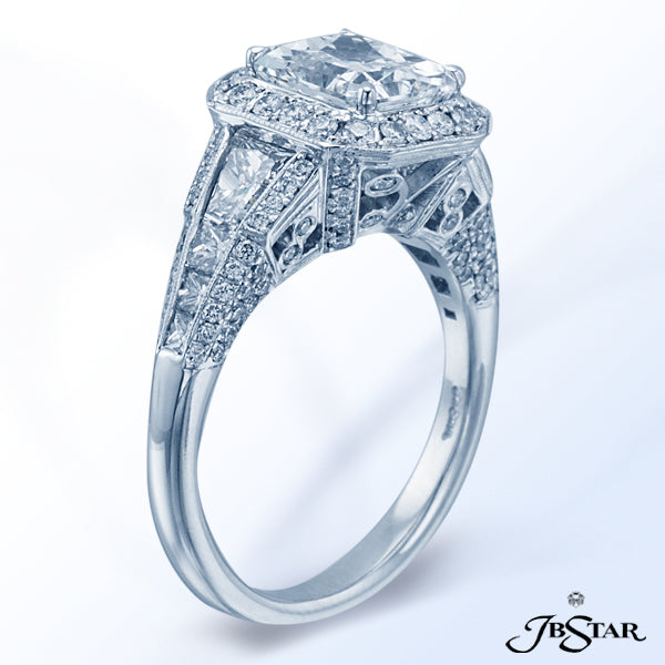 JB STAR PLATINUM DIAMOND RING FEATURING A STUNNING 2.25 CT RADIANT-CUT DIAMOND SET IN MICRO PAVE AND