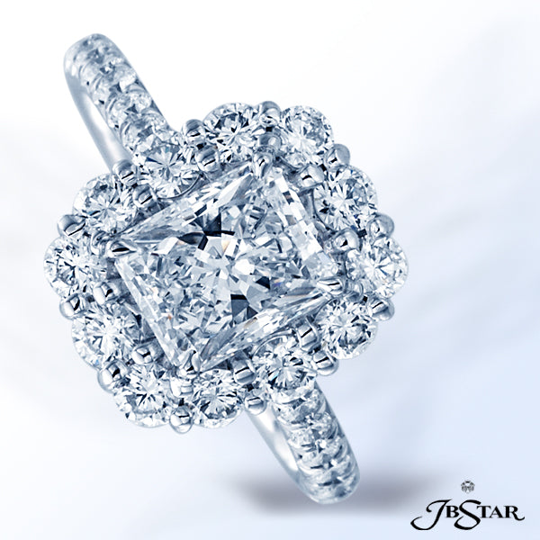JB STAR PLATINUM DIAMOND ENGAGEMENT RING HANDCRAFTED WITH A BEAUTIFUL 1.54 CT RADIANT DIAMOND CENTER