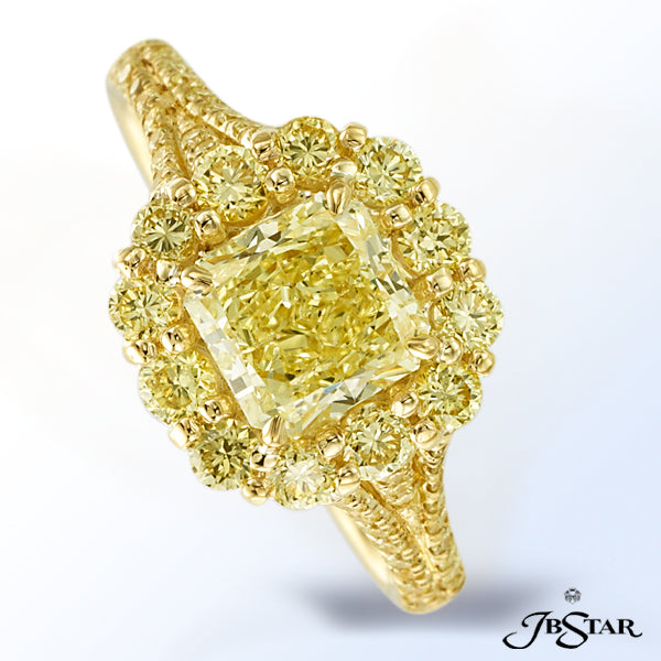 JB STAR NATURAL FANCY YELLOW DIAMOND RING FEATURING A STUNNING 1.31 CT RADIANT FANCY YELLOW CENTER S