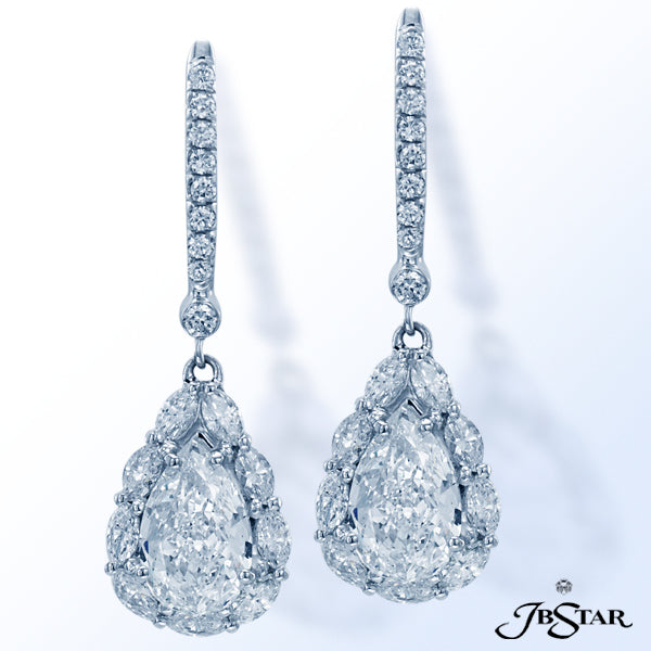 JB STAR STUNNING DIAMOND EARRINGS FEATURING GIA CERTIFIED 2.72 CTW PEAR-SHAPED DIAMONDS, EACH ENCIRC