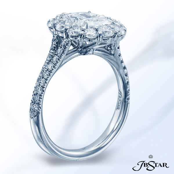 JB STAR DIAMOND ENGAGEMENT RING FEATURING AN AMAZING 1.61 CT RADIANT-CUT DIAMOND IN A HALO SETTING O