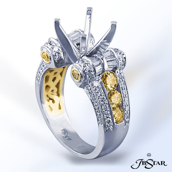 JB STAR GLOWING 1.27 CT. TW. ROUND NATURAL FANCY YELLOW DIAMONDS ARE BLENDED WITH .49 CT. TW. TAPERE