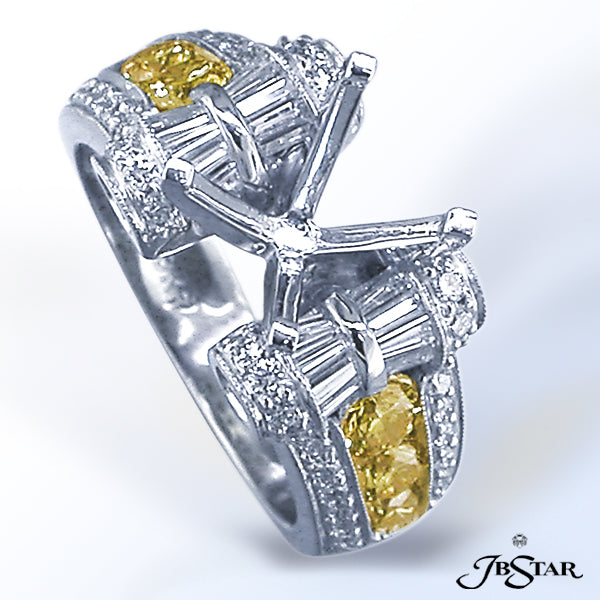 JB STAR GLOWING 1.27 CT. TW. ROUND NATURAL FANCY YELLOW DIAMONDS ARE BLENDED WITH .49 CT. TW. TAPERE