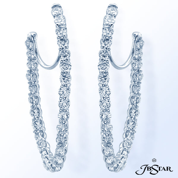 JB STAR DIAMOND PLATINUM HOOP EARRINGS HANDCRAFTED WITH 56 PERFECTLY MATCHED ROUND DIAMONDS IN SHARE