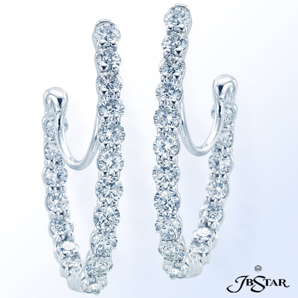 JB STAR STUNNING DIAMOND PLATINUM HOOP EARRINGS HANDCRAFTED WITH 40 PERFECTLY MATCHED ROUND DIAMONDS