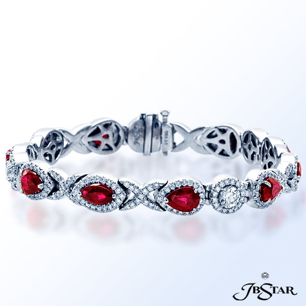 JB STAR BEAUTIFUL BRACELET FEATURING MARQUISE AND PEAR-SHAPE RUBIES WITH ROUND DIAMONDS LINKED TOGET