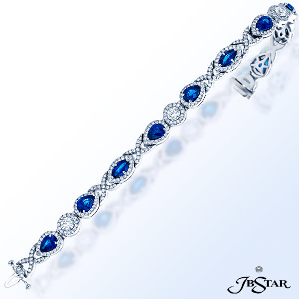 JB STAR BEAUTIFUL PLATINUM SAPPHIRE AND DIAMOND BRACELET FEATURING MARQUISE AND PEAR-SHAPE SAPPHIRES