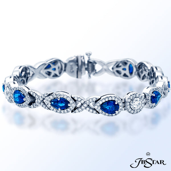 JB STAR BEAUTIFUL PLATINUM SAPPHIRE AND DIAMOND BRACELET FEATURING MARQUISE AND PEAR-SHAPE SAPPHIRES