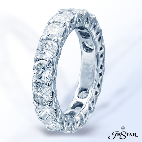 JB STAR PLATINUM DIAMOND ETERNITY BAND HANDCRAFTED WITH 17 PERFECTLY MATCHED RADIANT-CUT DIAMONDS IN