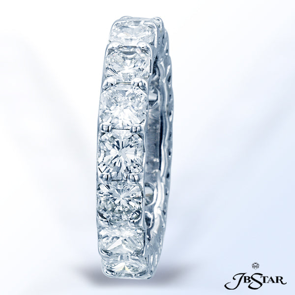 JB STAR PLATINUM DIAMOND ETERNITY BAND HANDCRAFTED WITH 17 PERFECTLY MATCHED RADIANT-CUT DIAMONDS IN
