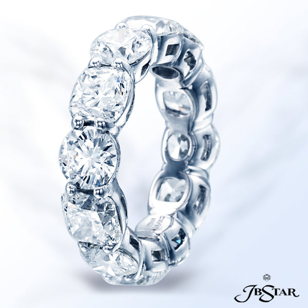 JB STAR STUNNING DIAMOND ETERNITY BAND FEATURING 6 CUSHION-CUT AND 6 ROUND DIAMONDS IN A SHARED PRON