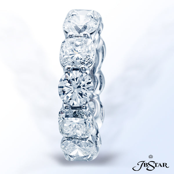 JB STAR STUNNING DIAMOND ETERNITY BAND FEATURING 6 CUSHION-CUT AND 6 ROUND DIAMONDS IN A SHARED PRON