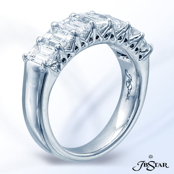 JB STAR HANDCRAFTED PLATINUM DIAMOND WEDDING BAND WITH SEVEN PERFECTLY MATCHED EMERALD-CUT DIAMONDS