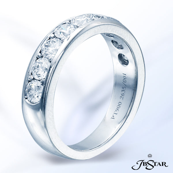 JB STAR PLATINUM DIAMOND BAND FEATURING 9 ROUND DIAMONDS IN A CHANNEL SETTING.DIAMONDS: ROUND 1.27