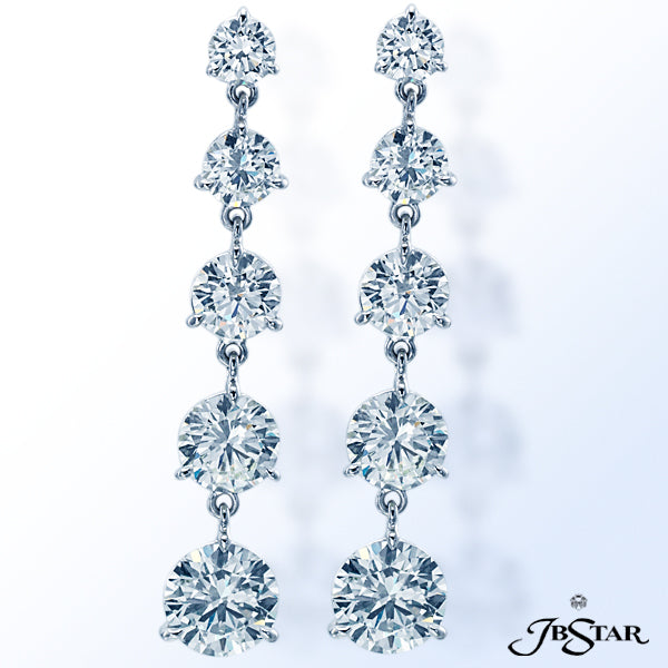 JB STAR PLATINUM DIAMOND EARRINGS HANDCRAFTED WITH PERFECTLY MATCHED CASCADING BRILLIANT ROUND DIAMO
