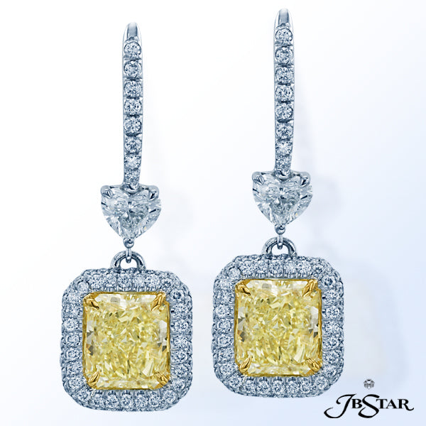 JB STAR FANCY YELLOW DIAMOND DROP EARRINGS FEATURING GIA CERTIFIED RADIANT FY DIAMONDS EDGED WITH MI