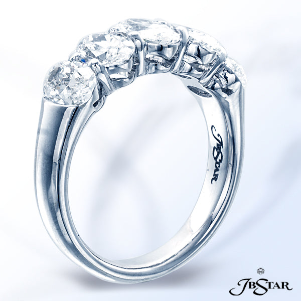 JB STAR PLATINUM DIAMOND WEDDING BAND HANDCRAFTED WITH 5 PERFECTLY MATCHED OVAL DIAMONDS IN SHARED-P