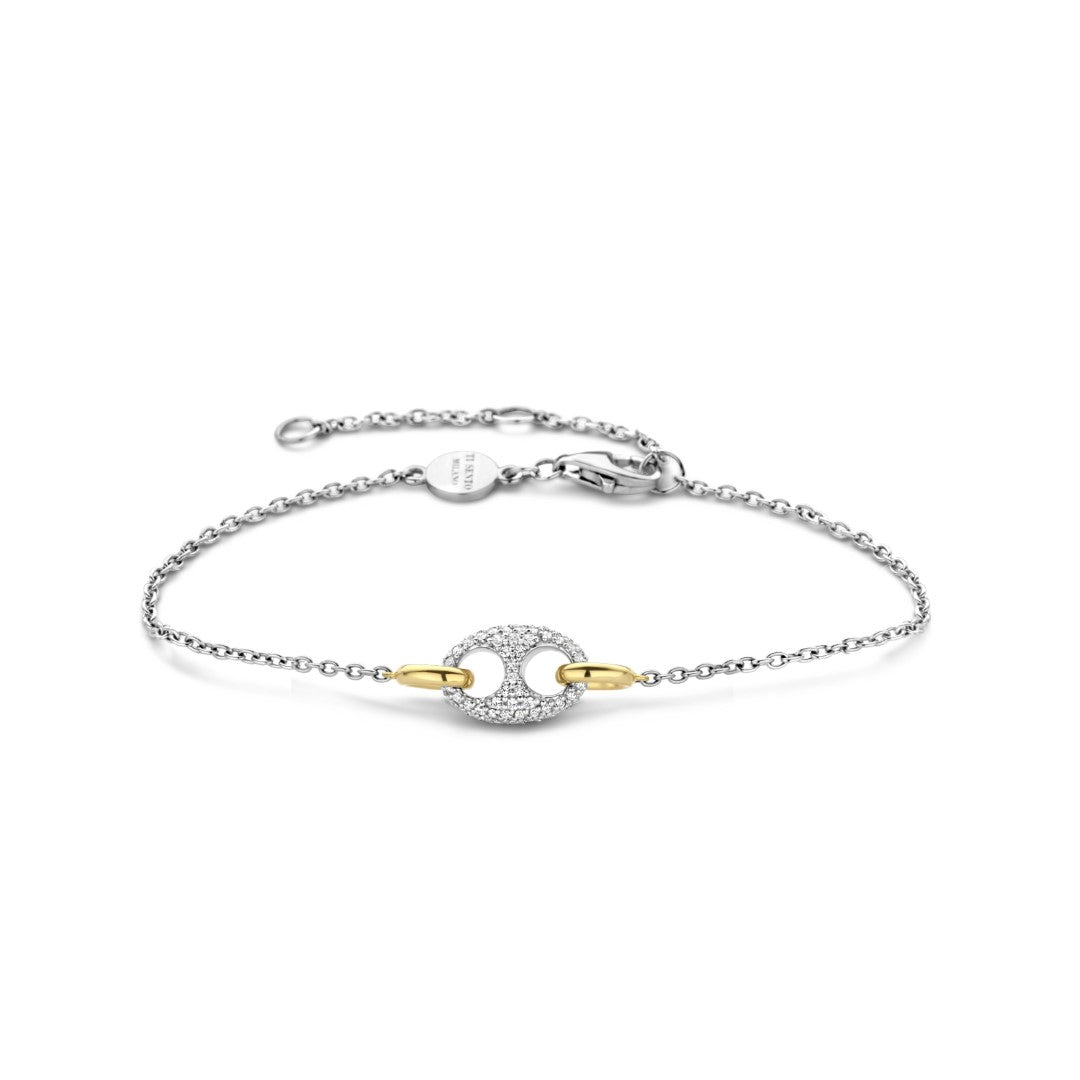 Tisento Milano Sterling Silver gold plated Zirconia white yellow gold platedBracelet