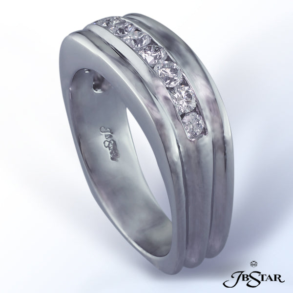 JB STAR PLATINUM DIAMOND MEN'S BAND HANDCRAFTED WITH 9 PERFECTLY MATCHED ROUND DIAMONDS IN CHANNEL S