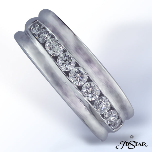 JB STAR PLATINUM DIAMOND MEN'S BAND HANDCRAFTED WITH 9 PERFECTLY MATCHED ROUND DIAMONDS IN CHANNEL S