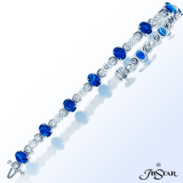 JB STAR GORGEOUS SAPPHIRE AND DIAMOND BRACELET FEATURING 10 OVAL SAPPHIRES AND ROUND DIAMONDS. PLATI