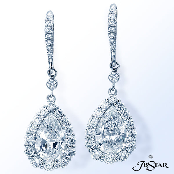 JB STAR DIAMOND EARRINGS HANDCRAFTED IN A DROP EARRING STYLE WITH STUNNING 1.5 CT PEAR-SHAPED DIAMON