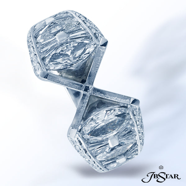 JB STAR PLATINUM DIAMOND SEMI-MOUNT HANDCRAFTED WITH BEAUTIFULLY MATCHED MARQUISE AND TAPERED BAGUET