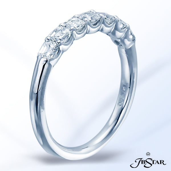 JB STAR HANDCRAFTED IN PURE PLATINUM THIS WEDDING BAND FEATURES 7 PERFECTLY MATCHED RADIANT DIAMONDS