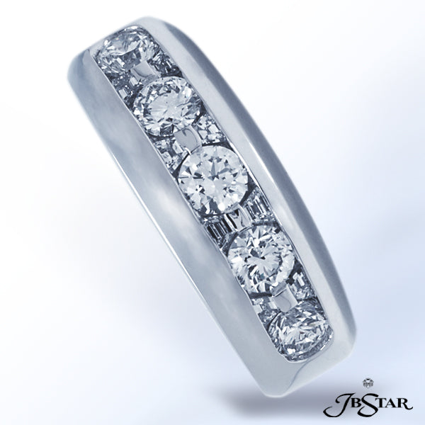 JB STAR MEN'S PLATINUM DIAMOND BAND HANDCRAFTED WITH 5 BRILLIANT ROUND DIAMONDS IN CHANNEL SETTING W