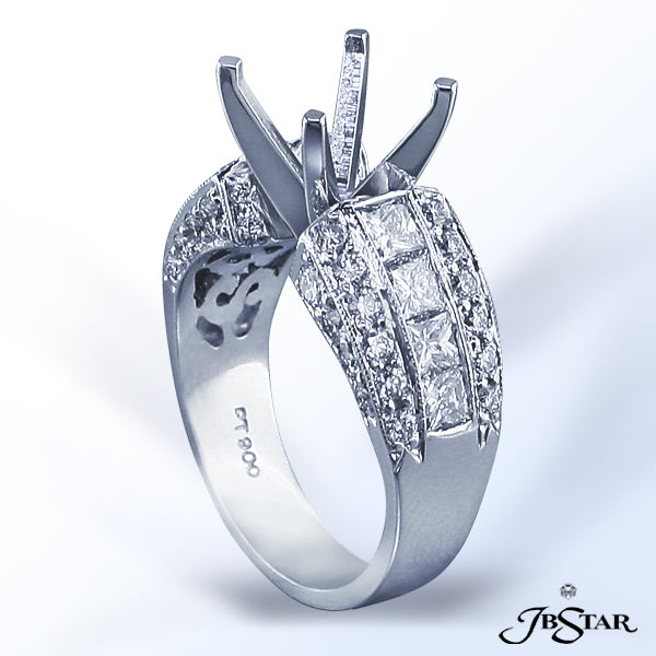 JB STAR PLATINUM DIAMOND SEMI-MOUNT HANDCRAFTED WITH 8 CAREFULLY MATCHED PRINCESS DIAMONDS IN CHANNE