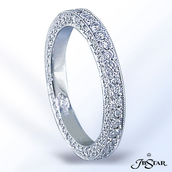 JB STAR PLATINUM DIAMOND ETERNITY BAND HANDCRAFTED OF 3-SIDED PAVE WITH MILLEGRAIN EDGE.DIAMONDS: