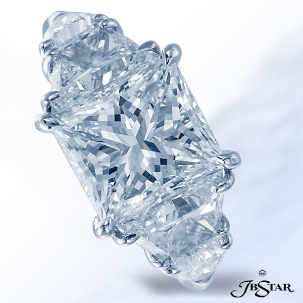 JB STAR GORGEOUS 4.05CT PRINCESS-CUT DIAMOND EMBRACED BY TRAPEZOID AND SHIELD DIAMONDS, HANDCRAFTED