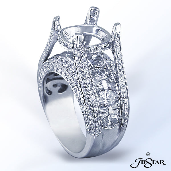 JB STAR PLATINUM DIAMOND SEMI-MOUNT WITH STUNNING MARQUISE DIAMONDS AND BAGUETTES SET IN CENTER CHAN