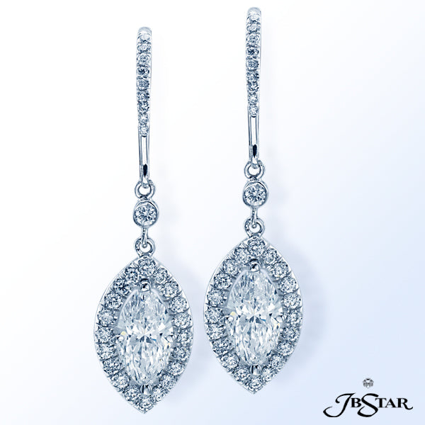 JB STAR DIAMOND DROP EARRINGS WITH LOVELY 1.50 CTW MARQUISE DIAMONDS ENCIRCLED WITH MICRO PAVE.CEN