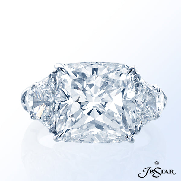 JB STAR DIAMOND RING FEATURING A STUPENDOUS 8.39 CT CUSHION DIAMOND HANDCRAFTED IN A CLASSIC 3-STONE