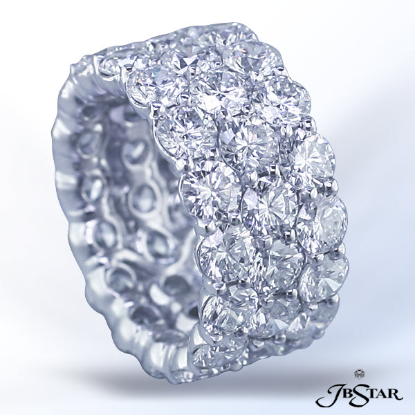 JB STAR PLATINUM DIAMOND ETERNITY BAND HANDCRAFTED WITH THREE ROWS OF 16 BRILLIANT ROUND DIAMONDS IN