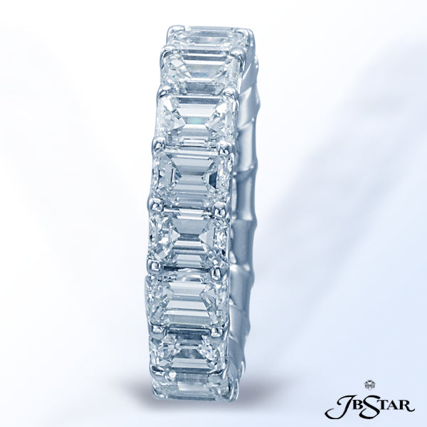 JB STAR PLATINUM DIAMOND ETERNITY BAND HANDCRAFTED WITH 18 PERFECTLY MATCHED EMERALD-CUT DIAMONDS IN