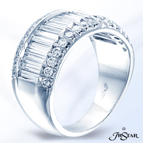JB STAR PLATINUM DIAMOND BAND HANDCRAFTED WITH STRAIGHT BAGUETTES SET IN A CHANNEL WITH MILLEGRAIN-E
