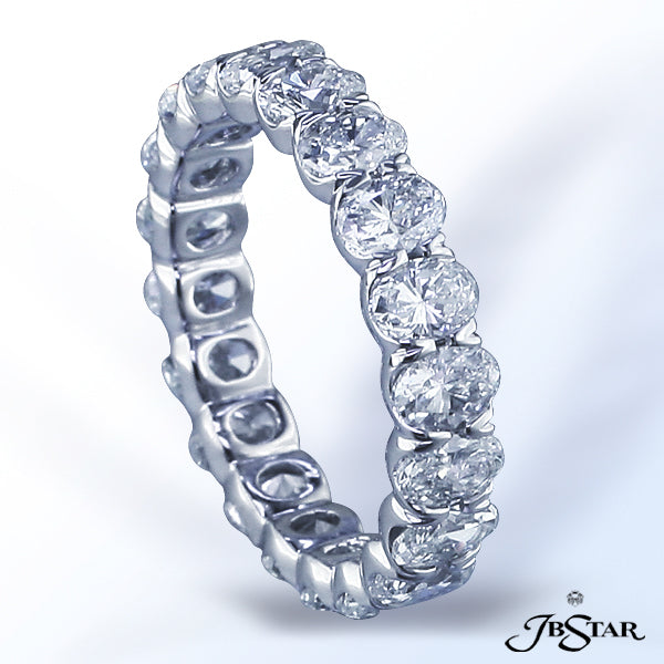 JB STAR PLATINUM DIAMOND ETERNITY BAND HANDCRAFTED WITH 20 STUNNING OVAL DIAMONDS SET IN SHARED PRON