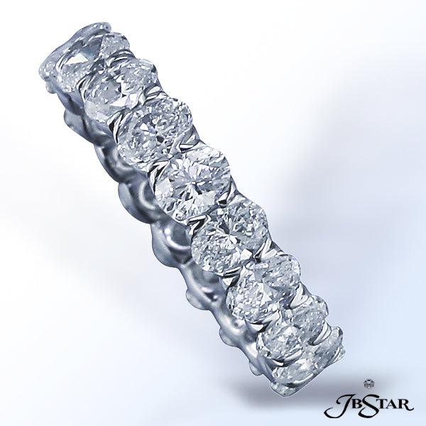 JB STAR PLATINUM DIAMOND ETERNITY BAND HANDCRAFTED WITH 20 STUNNING OVAL DIAMONDS SET IN SHARED PRON
