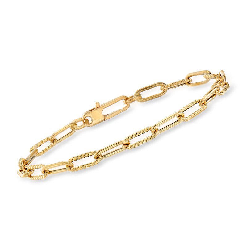 18K YELLOW GOLD ALTERNATING POLISHED AND FLUTED PAPERCLIP LINK BRACELET