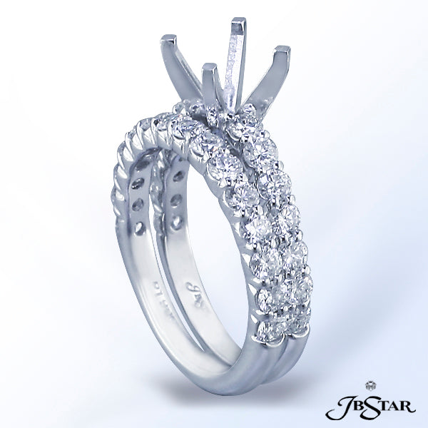 JB STAR PLATINUM DIAMOND SEMI-MOUNT HANDCRAFTED WITH 14 BRILLIANT ROUND DIAMONDS IN SHARED-PRONG SET