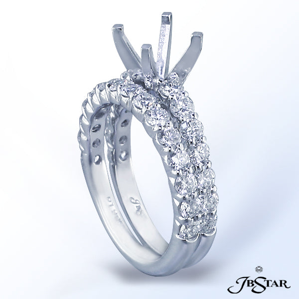 JB STAR PLATINUM DIAMOND WEDDING BAND HANDCRAFTED WITH 15 CAREFULLY MATCHED ROUND DIAMONDS IN SHARED