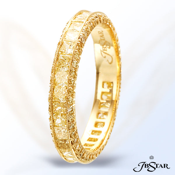 JB STAR FANCY YELLOW DIAMOND ETERNITY BAND HANDCRAFTED OF 31 PRINCESS FANCY YELLOW DIAMONDS IN A CHA
