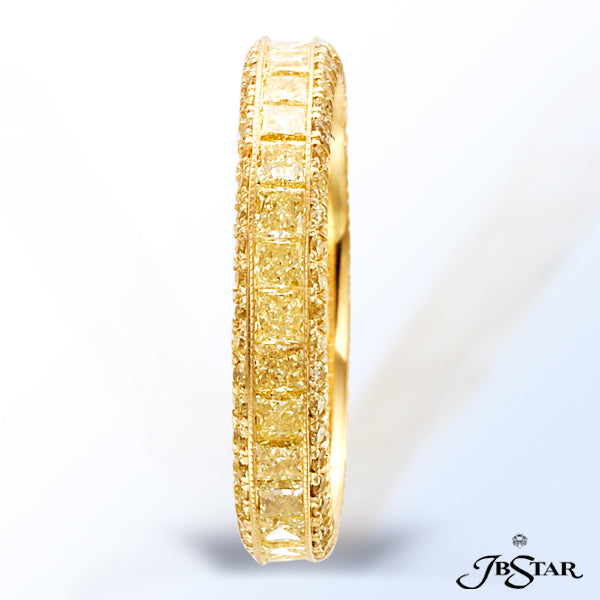JB STAR FANCY YELLOW DIAMOND ETERNITY BAND HANDCRAFTED OF 31 PRINCESS FANCY YELLOW DIAMONDS IN A CHA