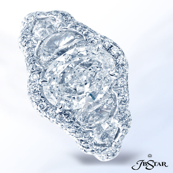 JB STAR PLATINUM DIAMOND RING FEATURING A BEAUTIFUL 1.52CT OVAL DIAMOND IN A MICRO PAVE SETTING AND