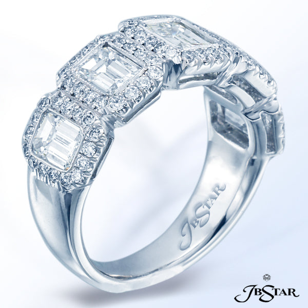 JB STAR BEAUTIFUL HANDCRAFTED BAND FEATURING 5 EMERALD CUT DIAMONDS WEIGHING 2.21CTW EMBRACED WITH M