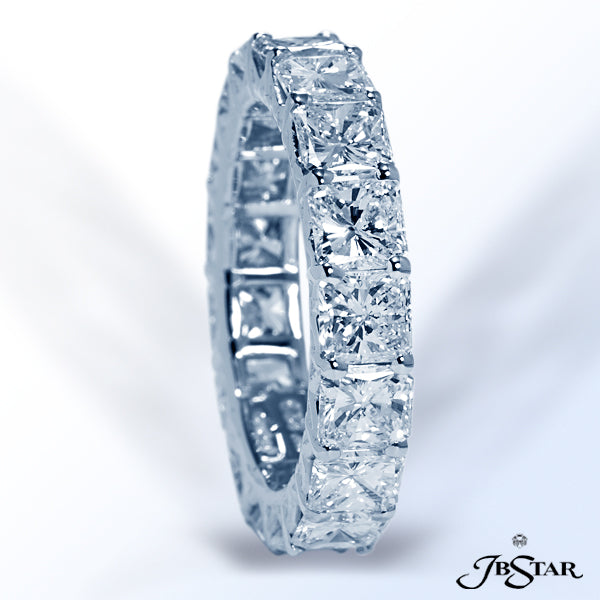 JB STAR PLATINUM DIAMOND BAND HANDCRAFTED WITH 17 PERFECTLY MATCHED RADIANT DIAMONDS IN SHARED-PRONG