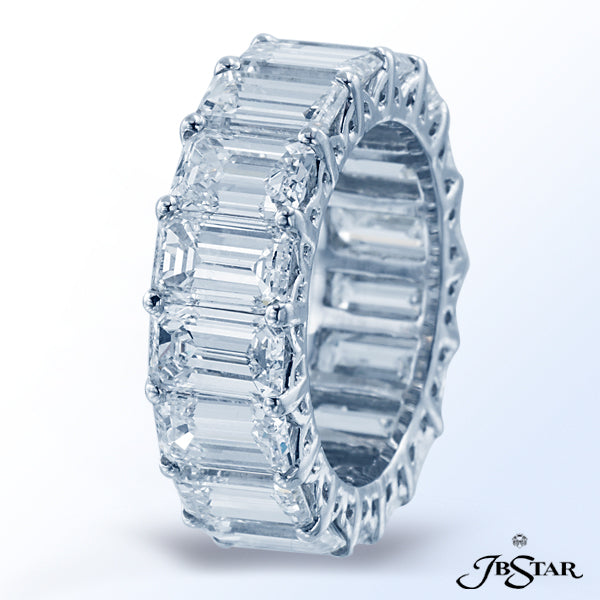 JB STAR PLATINUM DIAMOND ETERNITY BAND WITH 17 MAGNIFICENT, HAND-MATCHED EMERALD-CUT DIAMONDS IN SHA